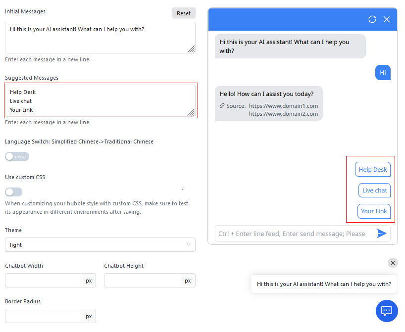Chat Suggested Messages