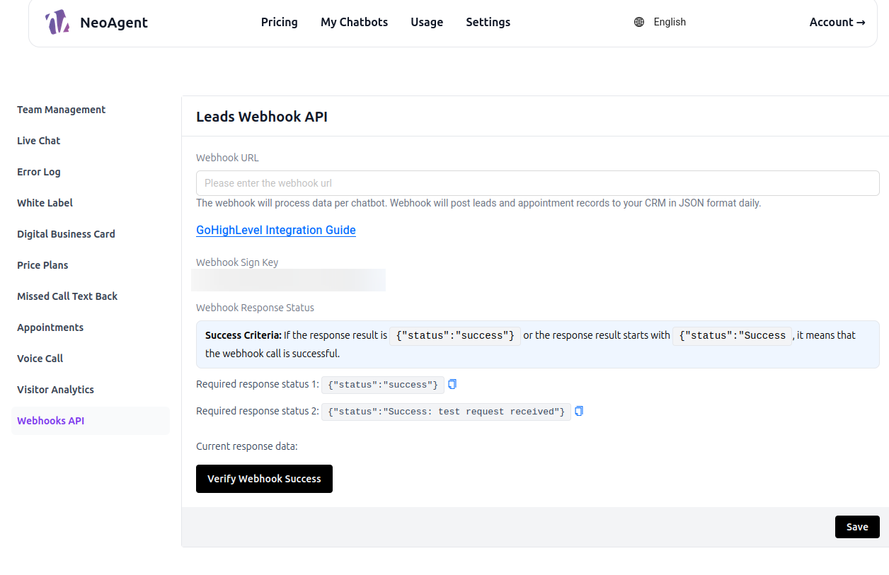 webhooks panel