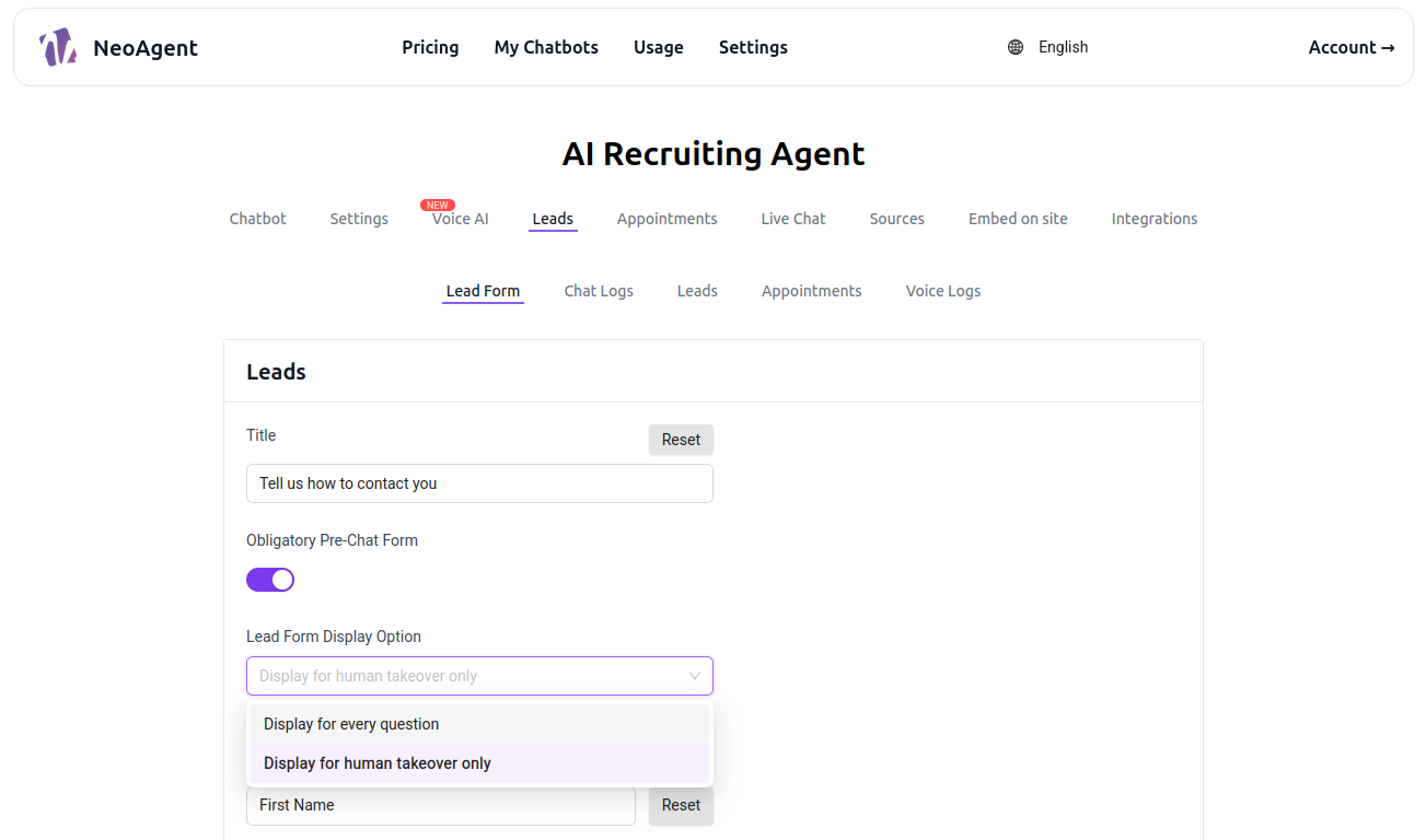 Configuración de Captura de Leads