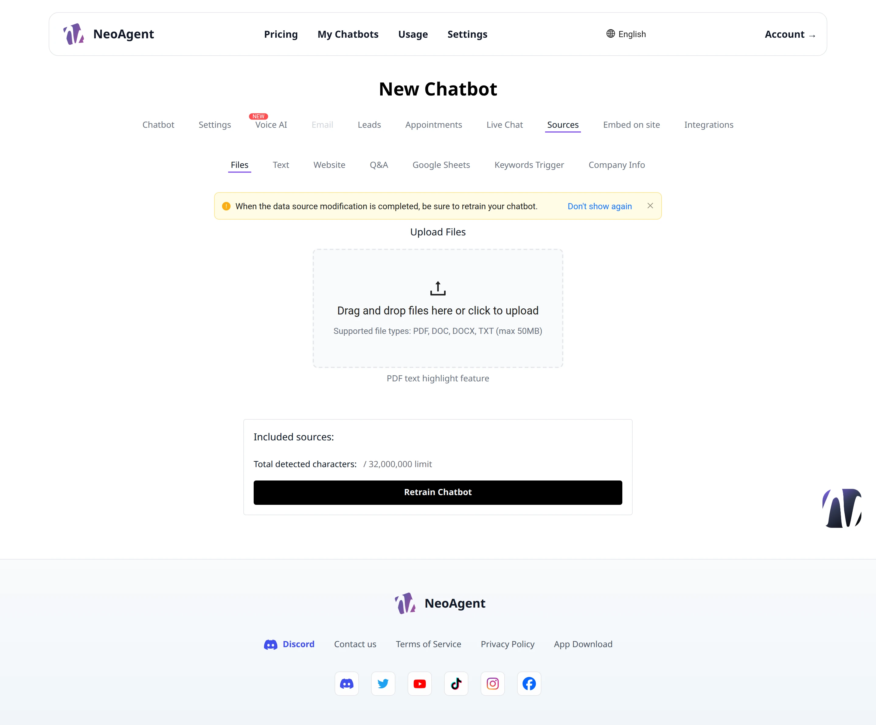 Actualizar los datos del chatbot